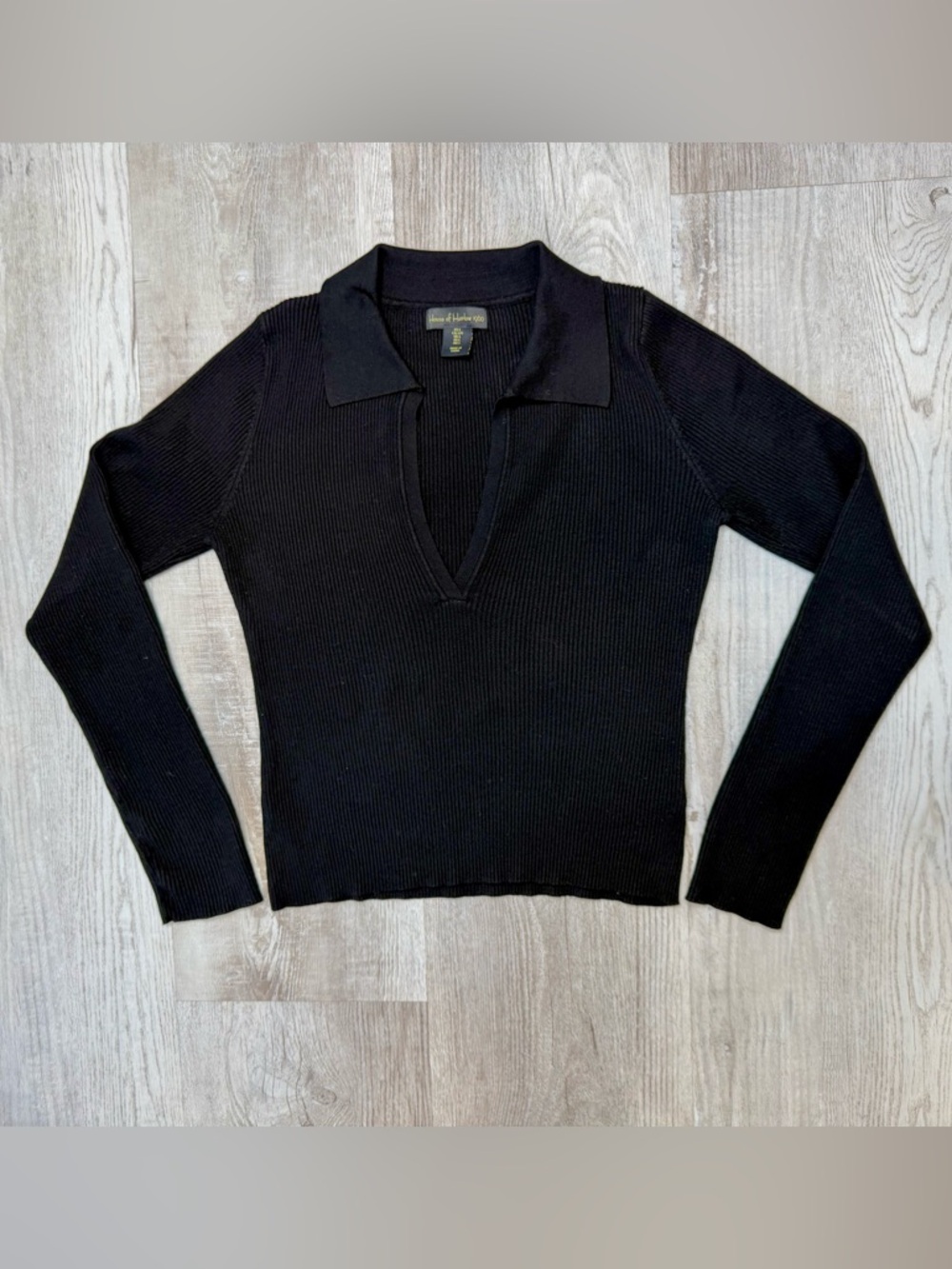 House of Harlow 1960 Black Ribbed V Neck Sweater Top Women’s Size L Large